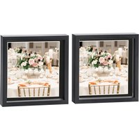 Nicola Spring 10x10" 3D Box Photo Frames 8x8" x2 in Black