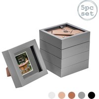 Nicola Spring 3D Box Photo Frames - 4 x 4" with 2 x 2" Mount - Black Mount - Pack of 5 in Grey