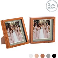Nicola Spring 3D Box Photo Frames - 8 x 8" with 6 x 6" Mount - Ivory Mount - Pack of 2 in Dark Brown