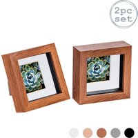 Nicola Spring 3D Box Photo Frames - 4 x 4" with 2 x 2" Mount - Ivory Mount - Pack of 2 in Dark Brown