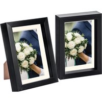 Nicola Spring 3D Box Photo Frames - 5 x 7" with 4 x 6" Mount - White Mount - Pack of 2 in Black