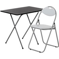 Harbour Housewares Wooden Folding Desk & Chair Set Durable Space Saving Office Study Set in Metallic Silver