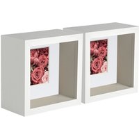 Nicola Spring 3D Deep Box Photo Frames - 4 x 4" with 2 x 2" Mount - White Mount - Pack of 2