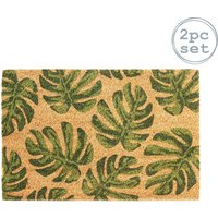 Nicola Spring Coir Door Mats - 90 x 60cm - Monstera - Set of 2 | Size: 60 cm x 90 cm