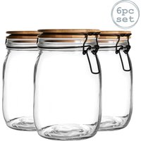 Argon Tableware Wooden Clip Lid Storage Jars - 1 Litre with Seal - Pack of 6 in White