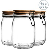 Argon Tableware Wooden Clip Lid Storage Jars - 1 Litre with Seal - Pack of 6 in Black
