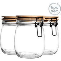 Argon Tableware Wooden Clip Lid Storage Jars - 750ml with Seal - Pack of 6 in Black