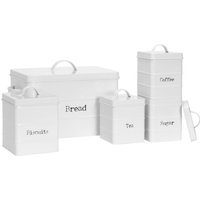 Harbour Housewares 5pc Kitchen Canisters Set - Vintage Metal Kitchen Storage Food Canister in White
