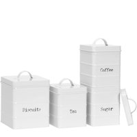 Harbour Housewares 4pc Kitchen Canisters Set - Vintage Metal Kitchen Storage Food Canister in White