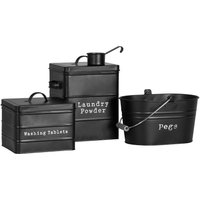 Harbour Housewares 3pc Vintage Metal Utility Canisters Set - Black Home Kitchen Storage Containers