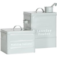 Harbour Housewares 2 Piece Vintage Metal Utility Canisters Set - Home Kitchen Storage Containers in Grey