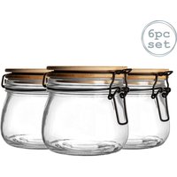 Argon Tableware Wooden Clip Lid Storage Jars - 500ml with Seal - Pack of 6 in Clear