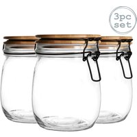 Argon Tableware Wooden Clip Lid Storage Jars - 750ml with Seal - Pack of 3 in Clear