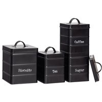 Harbour Housewares 4pc Kitchen Canisters Set - Vintage Metal Kitchen Storage Food Canister in Black
