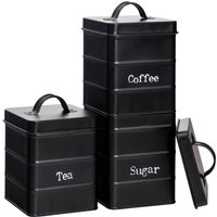 Harbour Housewares Kitchen Tea Coffee Sugar Canisters - Vintage Metal Kitchen Storage Food Canister in Black