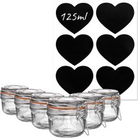 Argon Tableware 6x Glass Storage Jars & Heart Labels Set - 125ml/4.2oz in Clear