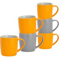 Argon Tableware 6x Matt Coloured Coffee Mugs - 350ml - Grey/Yellow - Durable Stoneware Tea Cup