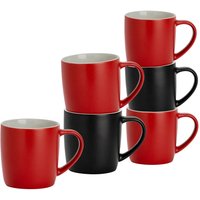 Argon Tableware 6x Matt Coloured Coffee Mugs - 350ml - Black/Red - Durable Stoneware Tea Cup