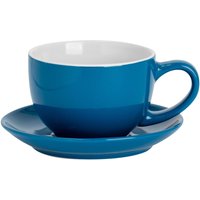 Argon Tableware 250ml Cappuccino Cup with Saucer - Stoneware Coffee Cup & Saucer Set in Blue