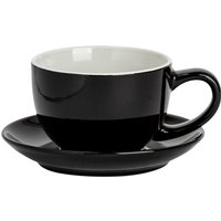 Argon Tableware 250ml Cappuccino Cup with Saucer - Stoneware Coffee Cup & Saucer Set in Black