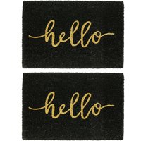 Nicola Spring Black Coir Door Mats - 60 x 40cm - Hello - Set of 2 | Size: 40 cm x 60 cm