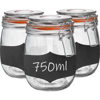Argon Tableware 6x Glass Storage Jar & Labels Set - 750ml/26.4oz in Clear