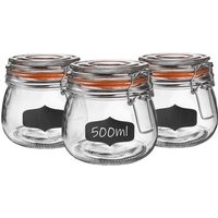 Argon Tableware 6x Glass Storage Jar & Labels Set - 500ml/17.6oz in Clear