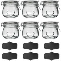 Nicola Spring Heart Glass Storage Jars with Labels - 500ml - Pack of 6 in Clear