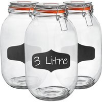 Argon Tableware 3x Glass Storage Jars & Labels Set - 3L/105.5oz in Clear