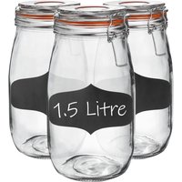 Argon Tableware 3x Glass Storage Jar & Labels Set - 1.5L/50.7oz in Clear