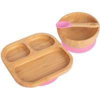 Tiny Dining 3pc Bamboo Suction Feeding Set - Segmented - Divided Toddler Dining Set in Pink