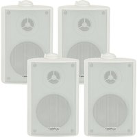 Loops 4x 4 70W White Outdoor Rated Garden Wall Speakers Wall Mounted HiFi 8Ohm & 100V
