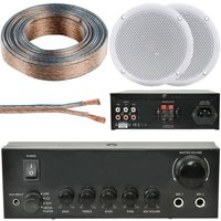 Loops 110W Stereo Amplifier System Kit 2x Waterproof Bathroom Kitchen Ceiling Speakers