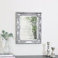 Melody Maison Ornate Silver Wall Mirror With Bevelled Glass 52cm X 42cm in Metallic Silver | Size: 52 cm X 42 cm