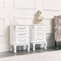 Melody Maison Pair Of Antique White 3 Drawer Bedside Tables - Pays Blanc Range