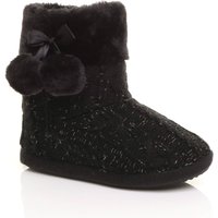 AJVANI Women's Knitted Glitter Ankle Boot Slippers in Black | Size: 8