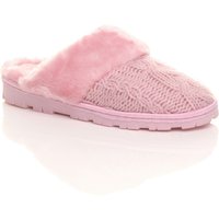 AJVANI Women's Flat Heel Mule Glitter Cable Knit Slippers in Pink | Size: 3