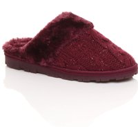 AJVANI Women's Flat Heel Mule Glitter Cable Knit Slippers in Burgundy | Size: 4