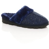 AJVANI Women's Flat Heel Mule Glitter Cable Knit Slippers in Navy | Size: 3