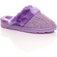 AJVANI Women's Flat Heel Mule Glitter Cable Knit Slippers in Lilac | Size: 7