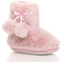 AJVANI Girl's Pom Pom Fluffy Ankle Boot Bootie Slippers in Pink | Size: Infant 10-11