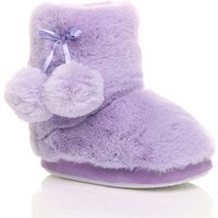 AJVANI Girl's Pom Pom Fluffy Ankle Boot Bootie Slippers in Lilac | Size: Infant 10-11