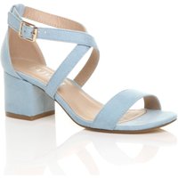 AJVANI Women's Mid Block Heel Crossed Straps Sandals in Baby Blue | Size: 4