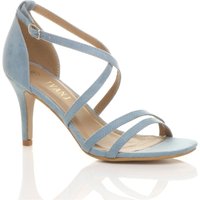 AJVANI Women's High Heel Crossed Straps Buckle Strappy Sandals in Baby Blue | Size: 4