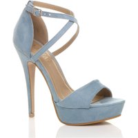 AJVANI Women's High Heel Crossed Straps Platform Sandals in Baby Blue | Size: 3