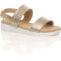 AJVANI Women's Low Wedge Heel Strappy Faux Leather Flatforms in Gold | Size: 4