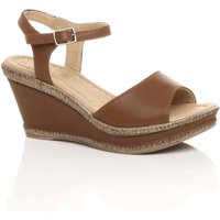 AJVANI Women's High Wedge Heels Ankle Strap Cork Sandals in Tan | Size: 8