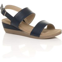 AJVANI Women's Low Heel Strappy Slingback Faux Leather Wedges in Navy | Size: 6