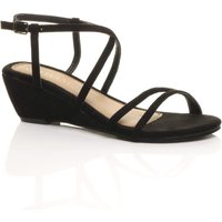 AJVANI Women's Mid Wedge Heel Crossed Straps Sandals in Black | Size: 7