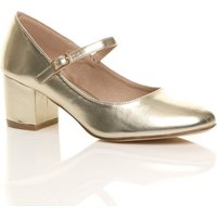 AJVANI Women's Mid Block Heel Mary Jane Court Shoes in Gold | Size: 5
